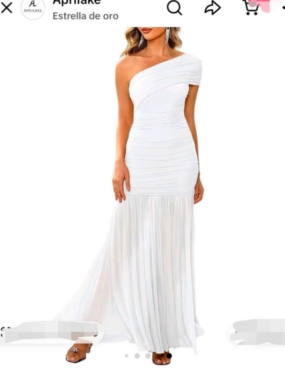 One-Shoulder White Pleated Maxi Dress